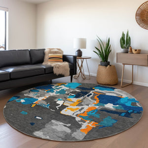 Homeroots 3' Aqua Green And Pink Abstract Washable Indoor Outdoor Area Rug - Perfect For Any Space! 8' Round Polyester 599546