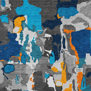 HomeRoots 5' Charcoal Copper and Teal Abstract Area Rug - Washable, Indoor/Outdoor, Durable & Stylish Design 10' X 14' 599549