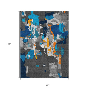 Homeroots 3' Aqua Green And Pink Abstract Washable Indoor Outdoor Area Rug - Perfect For Any Space! 10' X 14' Polyester 599549