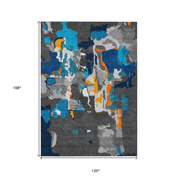 Homeroots 3' Aqua Green And Pink Abstract Washable Indoor Outdoor Area Rug - Perfect For Any Space! 10' X 14' Polyester 599549