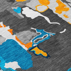 Homeroots 3' Aqua Green And Pink Abstract Washable Indoor Outdoor Area Rug - Perfect For Any Space! 10' X 14' Polyester 599549