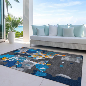 Homeroots 3' Aqua Green And Pink Abstract Washable Indoor Outdoor Area Rug - Perfect For Any Space! 10' X 14' Polyester 599549