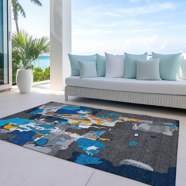 Homeroots 3' Aqua Green And Pink Abstract Washable Indoor Outdoor Area Rug - Perfect For Any Space! 10' X 14' Polyester 599549