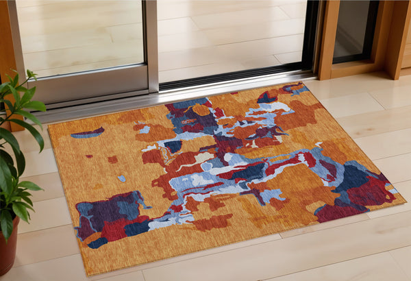 Homeroots 3' Aqua Green And Pink Abstract Washable Indoor Outdoor Area Rug - Perfect For Any Space! 3' X 5' Polyester 599550