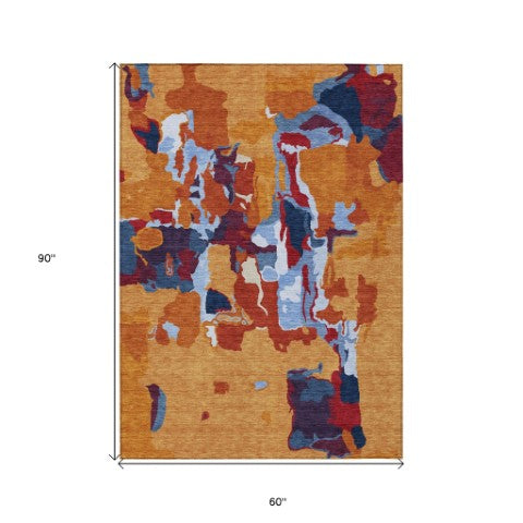 Homeroots 3' Aqua Green And Pink Abstract Washable Indoor Outdoor Area Rug - Perfect For Any Space! 5' X 8' Polyester 599551