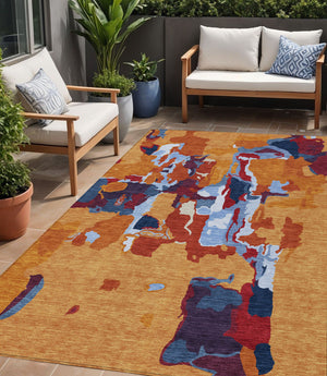 Homeroots 3' Aqua Green And Pink Abstract Washable Indoor Outdoor Area Rug - Perfect For Any Space! 5' X 8' Polyester 599551
