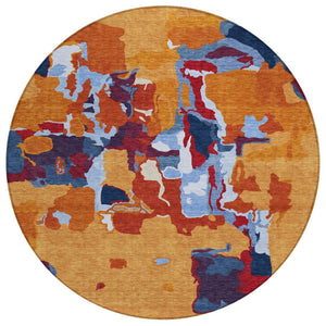 HomeRoots 5' Modern Copper Gray and Burgundy Abstract Washable Area Rug for Indoor and Outdoor Spaces 8' Round 599552