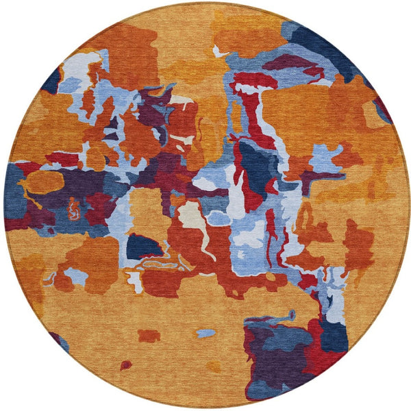 HomeRoots 5' Modern Copper Gray and Burgundy Abstract Washable Area Rug for Indoor and Outdoor Spaces 8' Round 599552