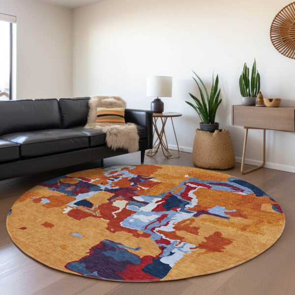 Homeroots 3' Aqua Green And Pink Abstract Washable Indoor Outdoor Area Rug - Perfect For Any Space! 8' Round Polyester 599552