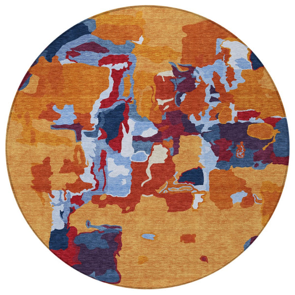 Homeroots 3' Aqua Green And Pink Abstract Washable Indoor Outdoor Area Rug - Perfect For Any Space! 8' Round Polyester 599552