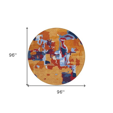 Homeroots 3' Aqua Green And Pink Abstract Washable Indoor Outdoor Area Rug - Perfect For Any Space! 8' Round Polyester 599552