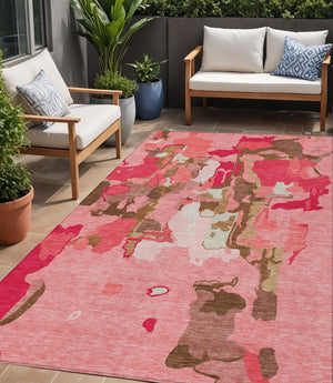 Homeroots 3' Aqua Green And Pink Abstract Washable Indoor Outdoor Area Rug - Perfect For Any Space! 5' X 8' Polyester 599557