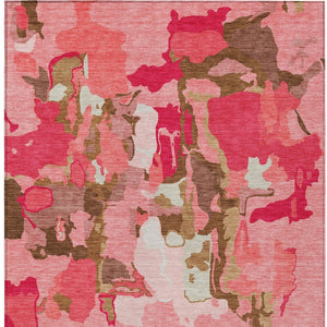 Homeroots 3' Aqua Green And Pink Abstract Washable Indoor Outdoor Area Rug - Perfect For Any Space! 5' X 8' Polyester 599557