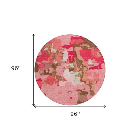 Homeroots 3' Aqua Green And Pink Abstract Washable Indoor Outdoor Area Rug - Perfect For Any Space! 8' Round Polyester 599558