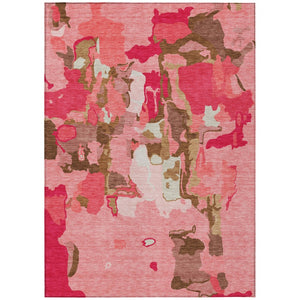 HomeRoots 5' Coral Pink and Brown Abstract Indoor Outdoor Area Rug - Modern, Washable, Durable Design for Any Space 8' X 10' 599559