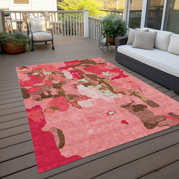Homeroots 3' Aqua Green And Pink Abstract Washable Indoor Outdoor Area Rug - Perfect For Any Space! 9' X 12' Polyester 599560