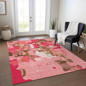 Homeroots 3' Aqua Green And Pink Abstract Washable Indoor Outdoor Area Rug - Perfect For Any Space! 9' X 12' Polyester 599560