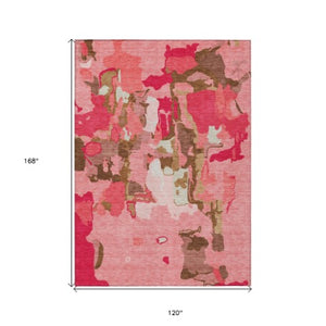 Homeroots 3' Aqua Green And Pink Abstract Washable Indoor Outdoor Area Rug - Perfect For Any Space! 10' X 14' Polyester 599561