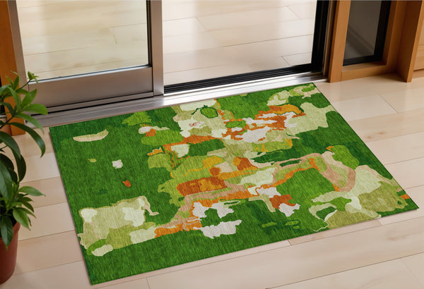 Homeroots 3' Aqua Green And Pink Abstract Washable Indoor Outdoor Area Rug - Perfect For Any Space! 3' X 5' Polyester 599562
