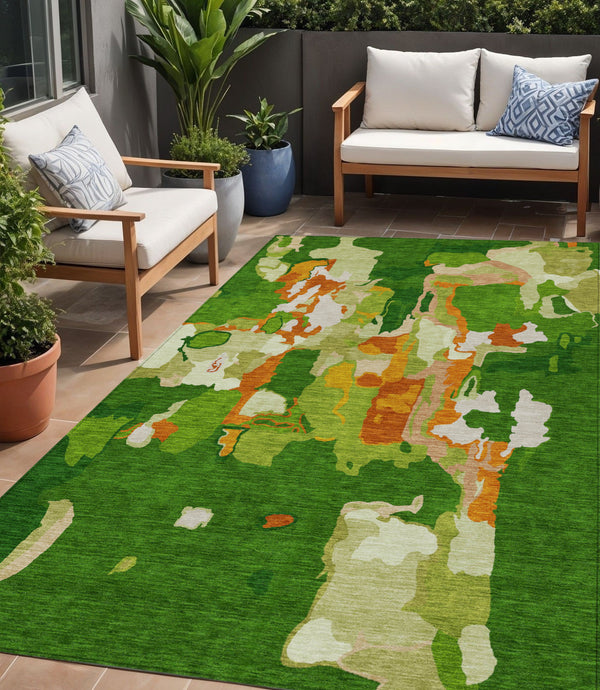 Homeroots 3' Aqua Green And Pink Abstract Washable Indoor Outdoor Area Rug - Perfect For Any Space! 5' X 8' Polyester 599563