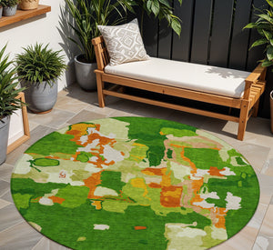 Homeroots 3' Aqua Green And Pink Abstract Washable Indoor Outdoor Area Rug - Perfect For Any Space! 8' Round Polyester 599564