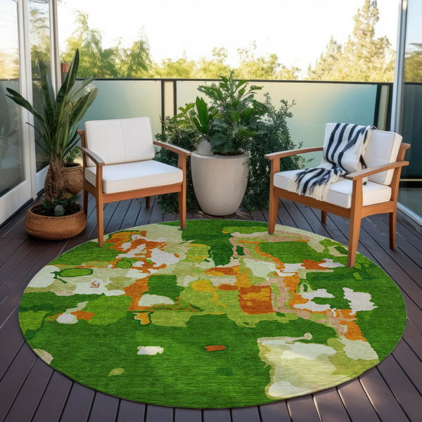 Homeroots 3' Aqua Green And Pink Abstract Washable Indoor Outdoor Area Rug - Perfect For Any Space! 8' Round Polyester 599564