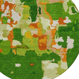 Homeroots 3' Aqua Green And Pink Abstract Washable Indoor Outdoor Area Rug - Perfect For Any Space! 8' Round Polyester 599564