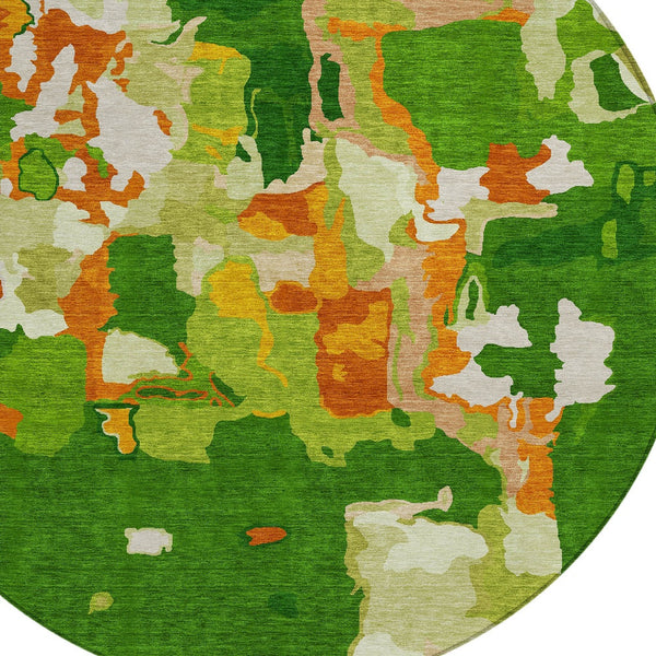 Homeroots 3' Aqua Green And Pink Abstract Washable Indoor Outdoor Area Rug - Perfect For Any Space! 8' Round Polyester 599564