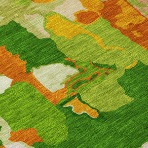 Homeroots 3' Aqua Green And Pink Abstract Washable Indoor Outdoor Area Rug - Perfect For Any Space! 8' Round Polyester 599564