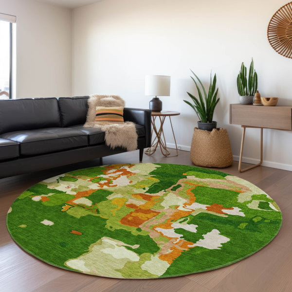 Homeroots 3' Aqua Green And Pink Abstract Washable Indoor Outdoor Area Rug - Perfect For Any Space! 8' Round Polyester 599564