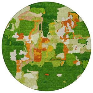 Homeroots 3' Aqua Green And Pink Abstract Washable Indoor Outdoor Area Rug - Perfect For Any Space! 8' Round Polyester 599564