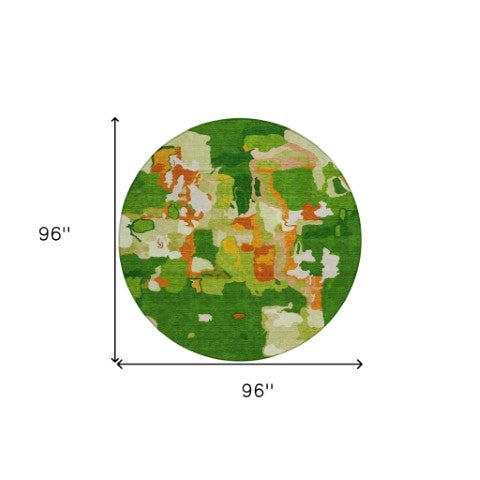 Homeroots 3' Aqua Green And Pink Abstract Washable Indoor Outdoor Area Rug - Perfect For Any Space! 8' Round Polyester 599564