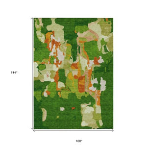 Homeroots 3' Aqua Green And Pink Abstract Washable Indoor Outdoor Area Rug - Perfect For Any Space! 9' X 12' Polyester 599566