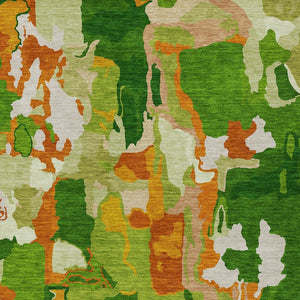 Homeroots 3' Aqua Green And Pink Abstract Washable Indoor Outdoor Area Rug - Perfect For Any Space! 9' X 12' Polyester 599566