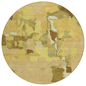 HomeRoots 5' Versatile Gold Brown and Green Abstract Indoor Outdoor Area Rug - Machine Washable Durability 8' Round 599570