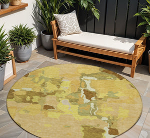 Homeroots 3' Aqua Green And Pink Abstract Washable Indoor Outdoor Area Rug - Perfect For Any Space! 8' Round Polyester 599570