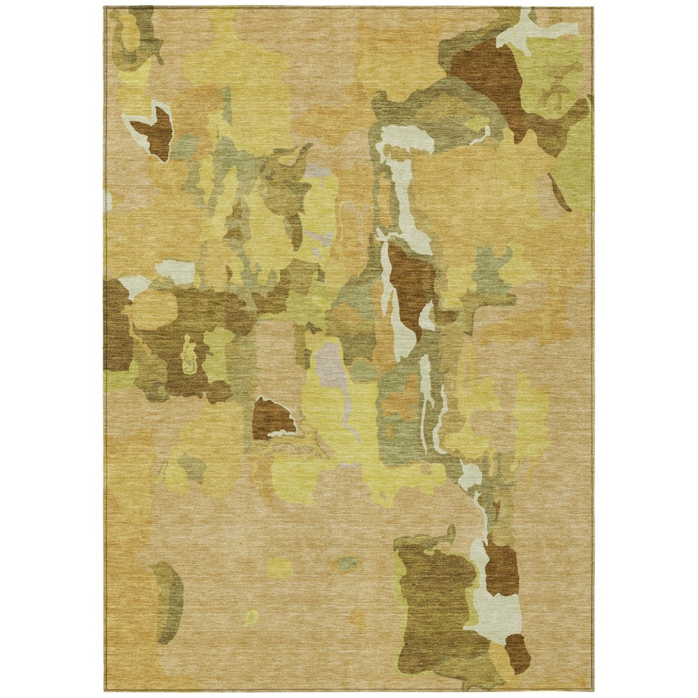 HomeRoots 5' Versatile Gold Brown and Green Abstract Indoor Outdoor Area Rug - Machine Washable Durability 8' X 10' 599571