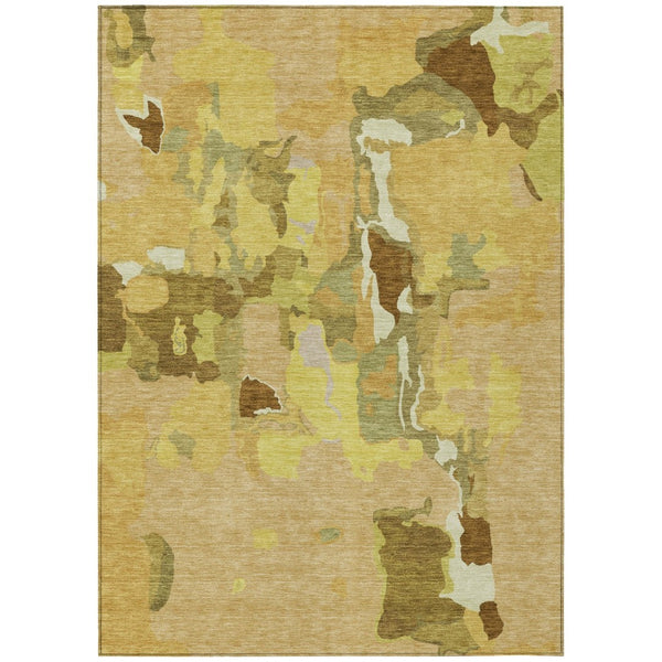 HomeRoots 5' Versatile Gold Brown and Green Abstract Indoor Outdoor Area Rug - Machine Washable Durability 10' X 14' 599573