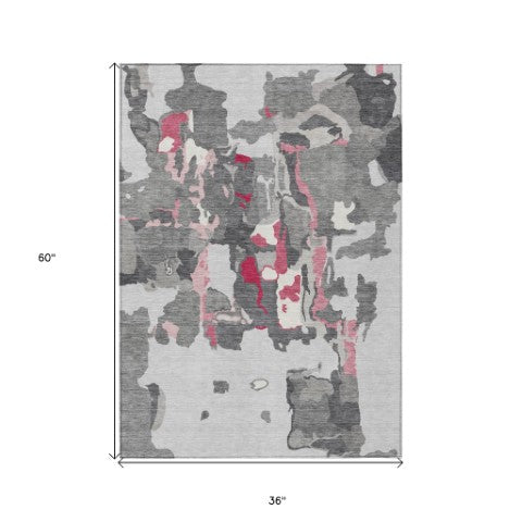 Homeroots 3' Aqua Green And Pink Abstract Washable Indoor Outdoor Area Rug - Perfect For Any Space! 3' X 5' Polyester 599574