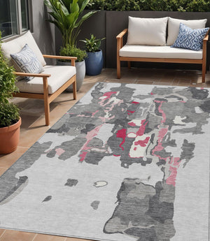 Homeroots 3' Aqua Green And Pink Abstract Washable Indoor Outdoor Area Rug - Perfect For Any Space! 5' X 8' Polyester 599575
