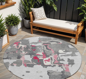 Homeroots 3' Aqua Green And Pink Abstract Washable Indoor Outdoor Area Rug - Perfect For Any Space! 8' Round Polyester 599576