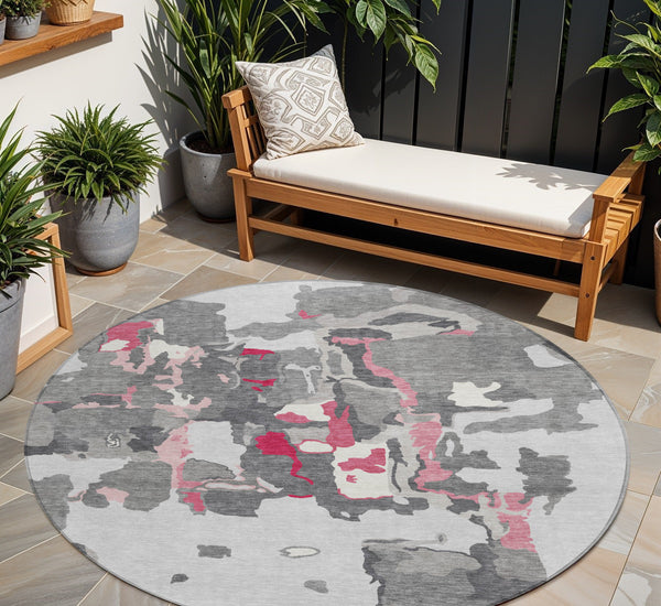 Homeroots 3' Aqua Green And Pink Abstract Washable Indoor Outdoor Area Rug - Perfect For Any Space! 8' Round Polyester 599576