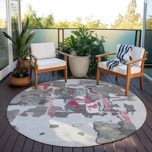 Homeroots 3' Aqua Green And Pink Abstract Washable Indoor Outdoor Area Rug - Perfect For Any Space! 8' Round Polyester 599576