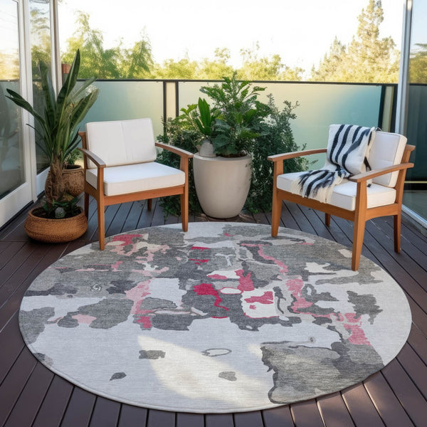 Homeroots 3' Aqua Green And Pink Abstract Washable Indoor Outdoor Area Rug - Perfect For Any Space! 8' Round Polyester 599576