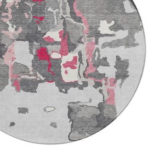 Homeroots 3' Aqua Green And Pink Abstract Washable Indoor Outdoor Area Rug - Perfect For Any Space! 8' Round Polyester 599576