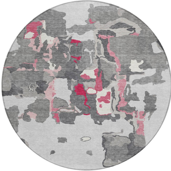 Homeroots 3' Aqua Green And Pink Abstract Washable Indoor Outdoor Area Rug - Perfect For Any Space! 8' Round Polyester 599576