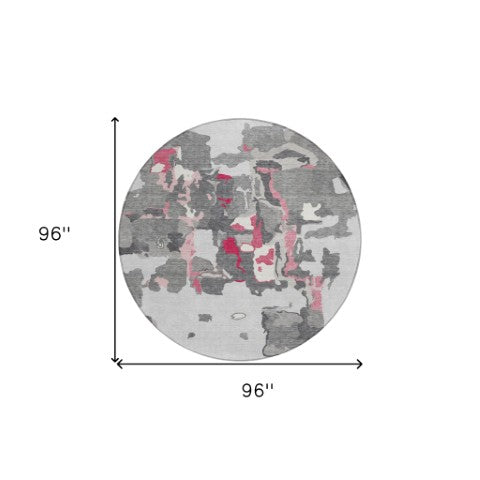 Homeroots 3' Aqua Green And Pink Abstract Washable Indoor Outdoor Area Rug - Perfect For Any Space! 8' Round Polyester 599576