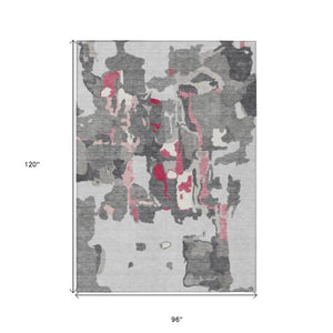 Homeroots 3' Aqua Green And Pink Abstract Washable Indoor Outdoor Area Rug - Perfect For Any Space! 8' X 10' Polyester 599577