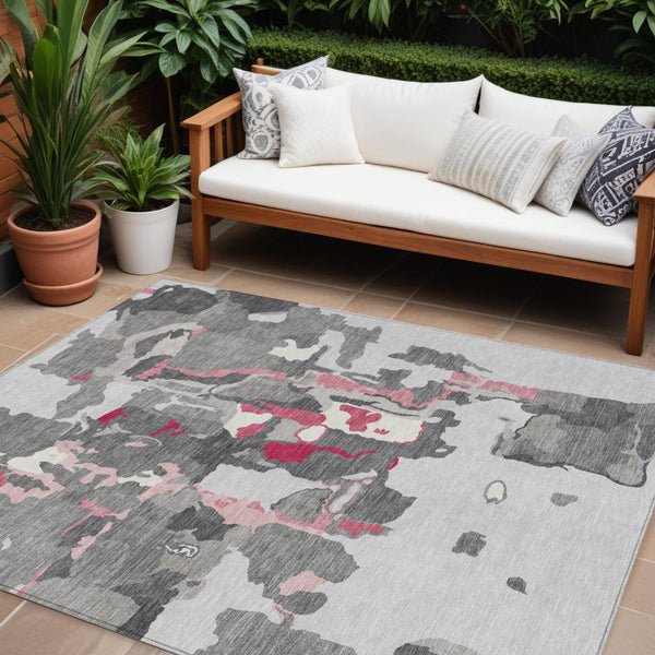 Homeroots 3' Aqua Green And Pink Abstract Washable Indoor Outdoor Area Rug - Perfect For Any Space! 8' X 10' Polyester 599577