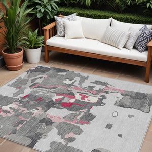 Homeroots 3' Aqua Green And Pink Abstract Washable Indoor Outdoor Area Rug - Perfect For Any Space! 10' X 14' Polyester 599579
